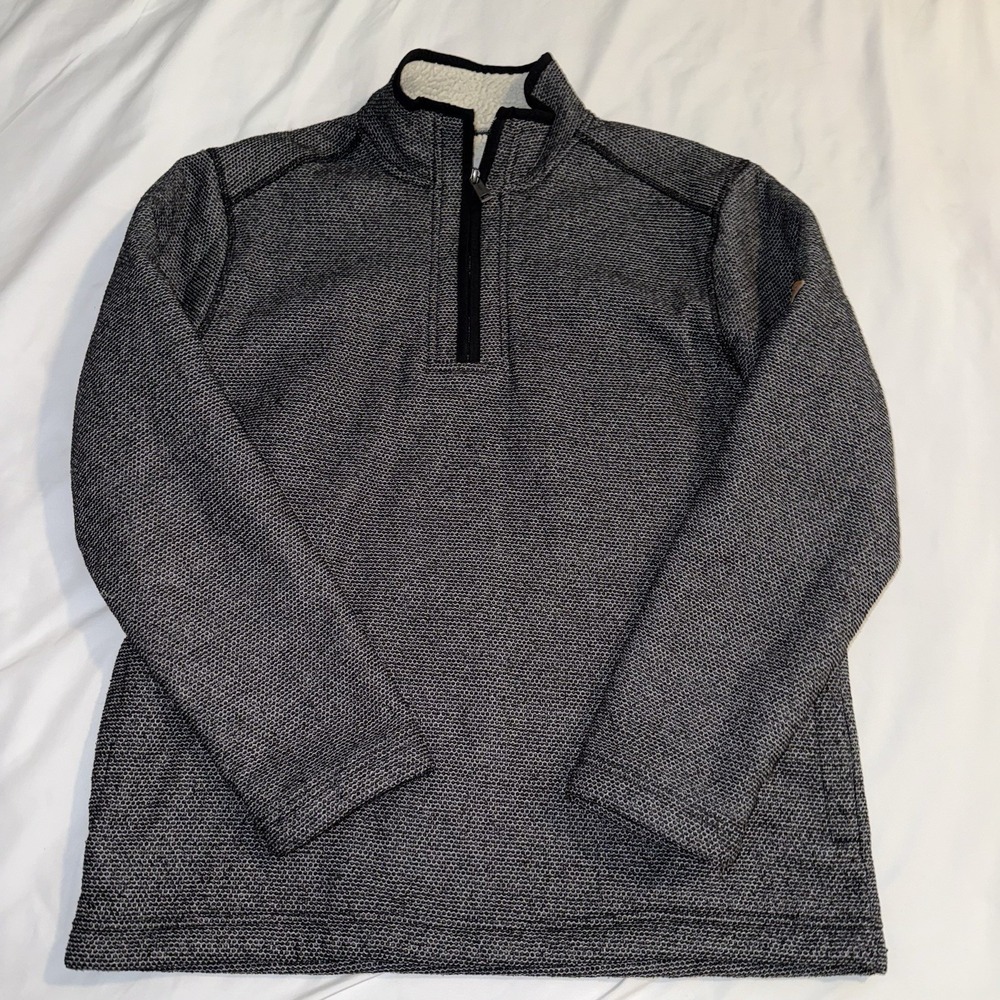 Orvis Mens Quarter Zip Sherpa Lined Pullover Sweater Black White Marl 1526440 M